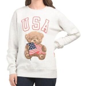 Pacific & Co Size L New with Tags USA Teddy Bear Crewneck Sweatshirt